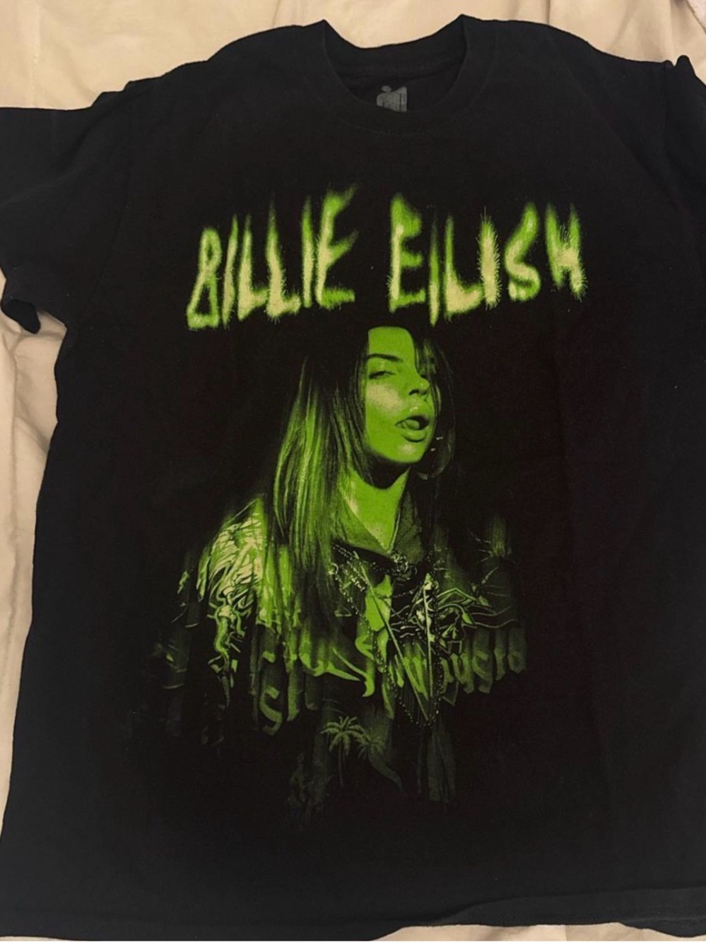 Billie Eilish Black Tee with Neon Green Graphic